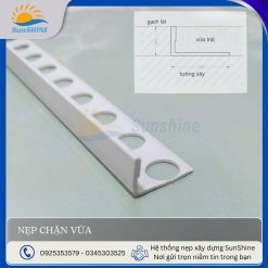 Nẹp chặn vữa VL có kích thước 12x22 mm. Dùng để kết thúc mảng tường trát.