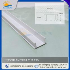 Nẹp chỉ âm trát vữa U15 mặt cắt cận cảnh, có kích thước 15mm dùng tạo khe âm trên các mảng tường.