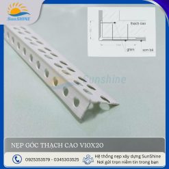 Nẹp góc thạch cao V10- mặt cắt cận cảnh. Kích thước 10x20 mm, dùng cho góc trần/ vách thạch cao.