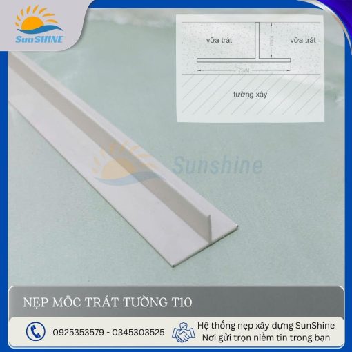 Nẹp mốc trát tường T10- mặt cắt cận cảnh dùng làm mốc trát tường , mốc cán nền.