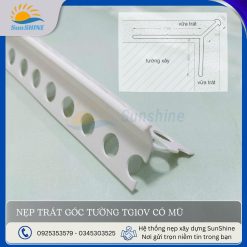 Nẹp trát góc tường TG10 có mũ- mặt cắt cận cảnh dùng cho các góc và cạnh tường.