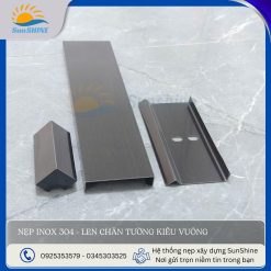 Nẹp inox 304 len chân tường kiểu vuông - Mặt cắt kỹ thuật. Kích thước sản xuất theo yêu cầu cao 40mm, 60mm, 80mm...