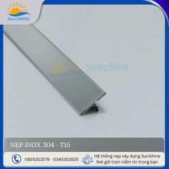 Nẹp Inox 304 T15 màu bạc gương. Kích thước 15mm x 5mm. Dùng để xử lý khe giãn cách giữa các vật liệu.
