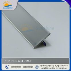 Nẹp Inox 304 T20 màu bạc bóng. Kích thước 20mm x 6mm. Dùng để xử lý khe giãn cách giữa các vật liệu.