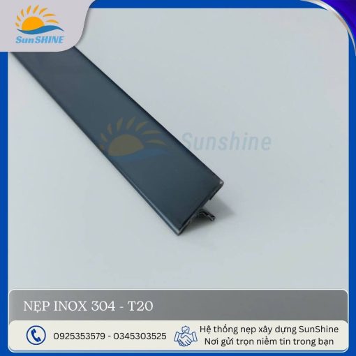 Nẹp Inox 304 T20 màu đen. Kích thước 20mm x 6mm. Dùng để xử lý khe giãn cách giữa các vật liệu.