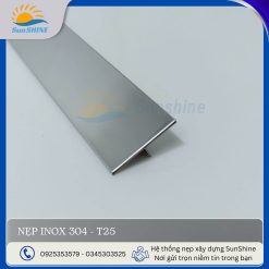 Nẹp Inox 304 T25 màu trắng gương. Kích thước 25mm x 8mm. Dùng để xử lý khe giãn cách giữa các vật liệu.