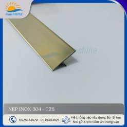 Nẹp Inox 304 T25 màu vàng gương. Kích thước 25mm x 8mm. Dùng để xử lý khe giãn cách giữa các vật liệu.