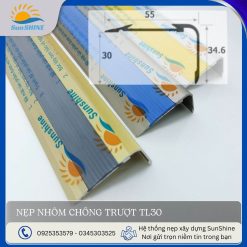 Nẹp nhôm chống trượt TL30 màu sâm panh mờ, vàng mờ, nhôm. Kích thước rộng 55mm x chiều cao 34,5mm. Dùng để chống trượt, bảo vệ mũi bậc cầu thang.