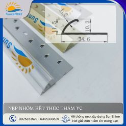 Nẹp nhôm kết thúc thảm YC – Mặt cắt kỹ thuật. Kích thước rộng 34.6mm x cao 10.3mm. Dùng để Kết thúc thảm, bảo vệ cạnh của thảm