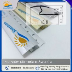 Nẹp nhôm kết thúc thảm chữ Z - Mặt cắt kỹ thuật. Kích thước rộng 40.8mm x cao 8.5mm. Dùng để kết thúc thảm, bảo vệ cạnh của thảm.