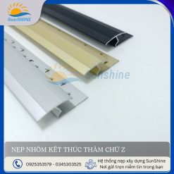Nẹp nhôm kết thúc thảm chữ Z - Tổng hợp màu sắc bạc mờ, đen, vàng mờ. Kích thước rộng 40.8mm x cao 8.5mm. Dùng để kết thúc thảm, bảo vệ cạnh của thảm.