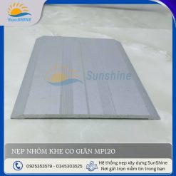 Nẹp nhôm khe co giãn MP120 màu bạc mờ. Kích thước rộng 120mm x 4mm. Dùng để che khe co giãn trên bề mặt phẳng.