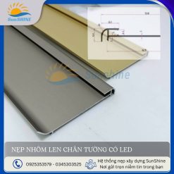 Nẹp nhôm len chân tường có led - Mặt cắt kỹ thuật gồm màu vàng mờ, đen. Kích thước 80mm. Dùng để ốp chân tường, bảo vệ chân tường.