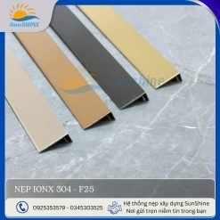Nẹp inox 304- F25 tổng hợp màu sắc-trắng xước, vàng xước, vàng hồng xước, đen xước. Dùng kết thúc sàn đá, gạch, gỗ,...
