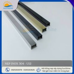 Nẹp inox 304 U12 tổng hợp màu sắc, kích thước rộng 12mm x cao 10mm, dùng để xử lý khe hở, khe giãn cách giữa các vật liệu.