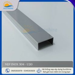 Nẹp inox 304- U20 màu trắng gương kích thước rộng 20mm x cao 10mm, dùng để xử lý khe hở, khe giãn cách giữa các vật liệu.