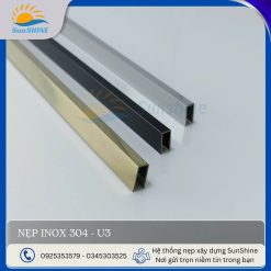Nẹp inox 304 U3 tổng hợp màu sắc, kích thước rộng 3mm x cao 10mm, dùng để xử lý khe hở, khe giãn cách giữa các vật liệu.