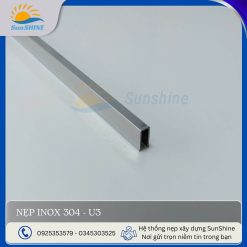 Nẹp inox 304 U3 màu trắng gương, kích thước rộng 3mm x cao 10mm, dùng để xử lý khe hở, khe giãn cách giữa các vật liệu.