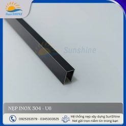 Nẹp inox 304 U6 màu đen gương, kích thước rộng 6mm x cao 10mm, dùng để xử lý khe hở, khe giãn cách giữa các vật liệu.