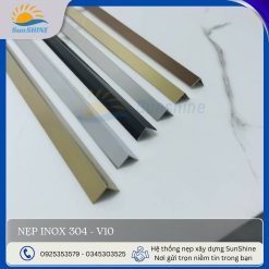 Nẹp inox 304- V10 tổng hợp màu sắc, kích thước 10x10 mm, dùng trang trí góc vuông.