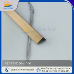 Nẹp inox 304- V10 màu vàng hồng xước, kích thước 10x10 mm, dùng trang trí góc vuông.