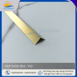Nẹp inox 304- V10 màu vàng xước, kích thước 10x10 mm, dùng trang trí góc vuông.