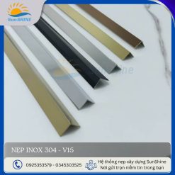 Nẹp inox 304- V15 tổng hợp màu sắc, kích thước 15x15 mm, dùng trang trí góc vuông.