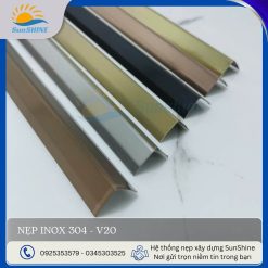 Nẹp inox 304- V20 tổng hợp màu sắc, kích thước 20x20mm, dùng trang trí góc vuông.