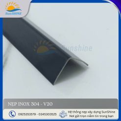 Nẹp inox 304 V20 màu đen xước, kích thước 20x20 mm, dùng trang trí góc vuông.