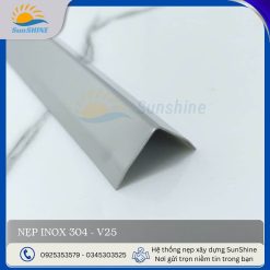 Nẹp inox 304 V25 màu trắng gương, kích thước 25x25 mm, dùng trang trí góc vuông.