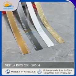 Nẹp la Inox 201 bản 20mm - Màu sắc đa dạng trắng gương, vàng gương, đen gương, vàng hồng. Kích thước 20mm x 0.3mm.